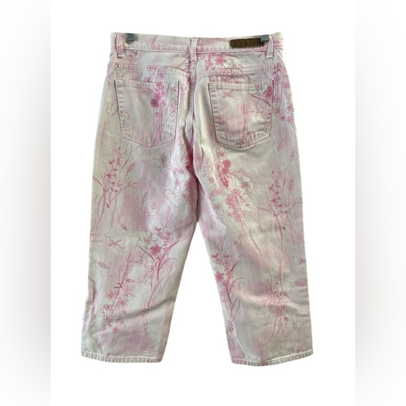 Vintage pink denim floral butterfly cotton crop pants - Picture 4 of 7